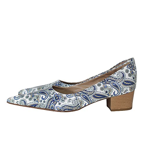 Scarpin Bico Fino em Couro Salto Grosso 4 cm Azul