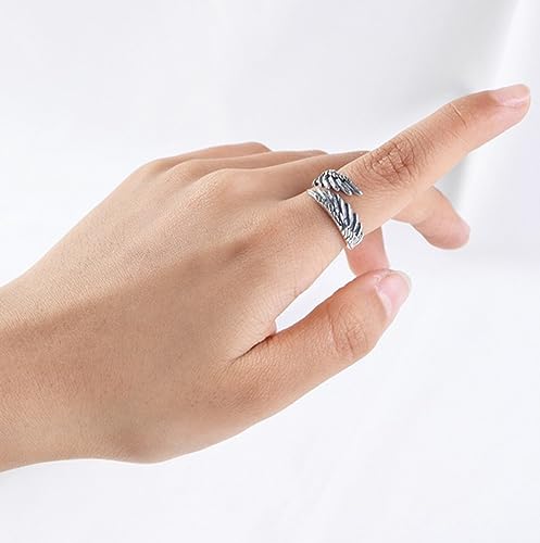 Bague ouverte ailes d'ange argent S925 ajustable style rétro - 3