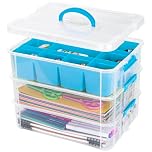 Creahaus 3 Layer Plastic Stackable Storage Boxes with Lid & Removable Tray,Storage Containers Multipurpose Portable Clear Organizer Carry Box for Organizing Art Craft,Sewing, Bead, Tool (Blue