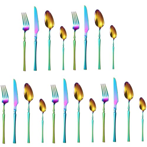 Image of aDai Rainbow Silverware Set | Satin Finish 20-Piece Korean Vintage Style Flatware Set | Dishwasher Safe Stainless Steel Cutlery for Home, Restaurant & Gifting