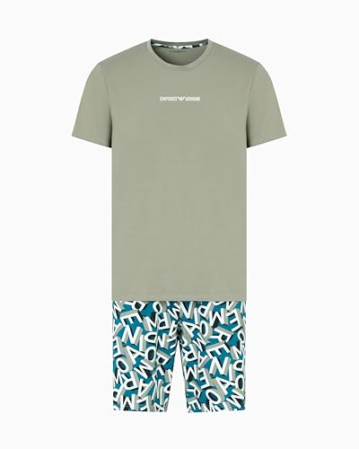 Emporio Armani Men's Bold Logo Printed Cotton Pajama Short and Tee Set