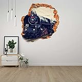 Black Locomotive Wall Hole Decal 3D Stickers Home Decor Mural Wall Railway Engine Brick Hole Wall De