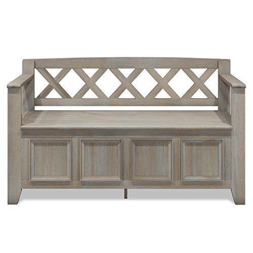 Simpli Home Amherst SOLID WOOD 48 inch Wide Entryway Storage Bench with Safety Hinge, Multifunctional, Transitional, in Distressed Grey