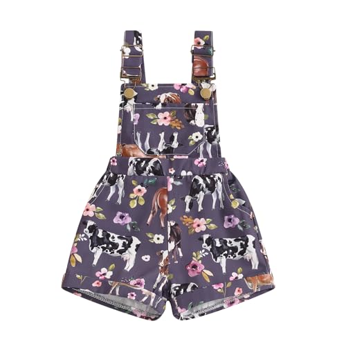 Image of Ayalinggo Toddler Baby Girl Sunflower Print Overalls Shorts with Pocket Suspender Trousers Cute Summer Clothing Outfit