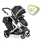 Hauck Geschwister Kinderwagen Duett 2 / Buggy für 2 Kinder / Sitz Oben Umbaubar in Baby Wanne für Neugeborene/ Regen Verdeck inkl. / Belastbar bis 36 kg / Faltbar / 1 Stück (1er Pack), Forest Schwarz