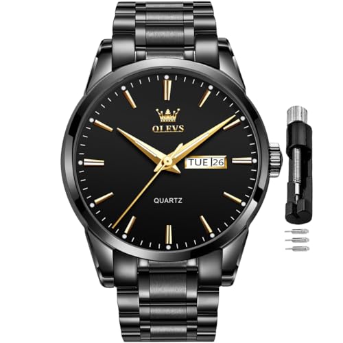 OLEVS Watches for Men Business Dress Diamond Analog Quartz Date Luxury Classic Stainless Steel Waterproof Luminous Two Tone Wristwatch