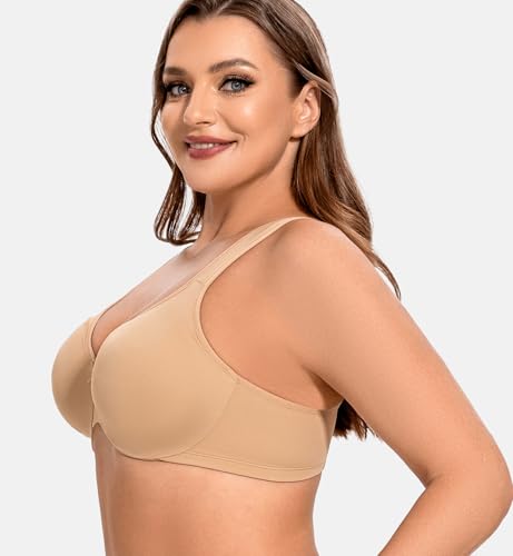 Image of MELENECA Women's Plus Size Minimizer Bra Seamless Underwire Support | Full figure support, breathable fabric reduces bulk, and wide straps relieve shoulder pressure during everyday wear.