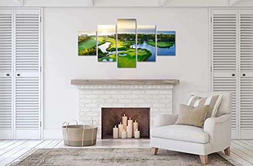 Golf Course Wall Art Sunrise Canvas Painting Sport Poster Prints Framed Picture For Living Room Office Bedroom Basement Home Decor (50Wx24H) #TOP5