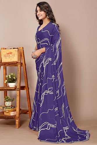 Image of MIRCHI FASHION Saree for Woman Chiffon Georgette Geometric Printed | Lightweight Farewell and Women's Office Sari with Blouse Piece