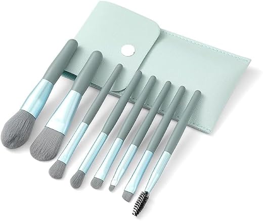 8 Pcs Brush Set With Pouch, Makeup Brushes Premium Synthetic Kabuki Foundation, Concealers, Eye Shadows Professional Blus...