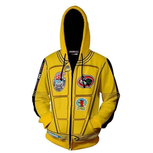Sweat à capuche jaune avec écussons anime et détails brodés style décontracté