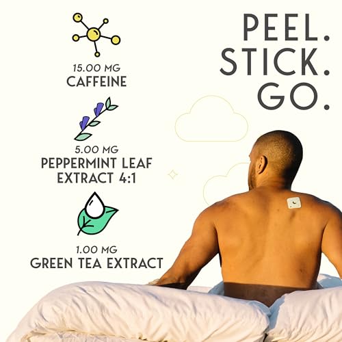 Image of Klova Energy Patches with Caffeine, Green Tea Extract, Peppermint Leaf Extract, Vitamin B3 and Vitamin B6 - for Enhanced Morning Wakefulness