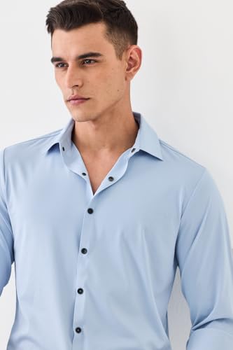 Image of SNITCH Men Casual & Semi-Formal Shirt | Regular Fit Full Sleeve Point Collar Solid Design | Premium Nylon Blend Breathable & Stretchable Fabric for All Day Comfort