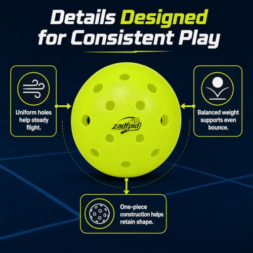 zadfpid Pickleball Balls, Neon Yellow 40-Hole 74 mm,One-Piece,12Pack - image 5