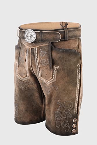 KRÜGER Heren klederdracht leren broek kort, model: Zeus met riem, knielang, art.nr. 096628-0-0007, bruin - Afbeelding 6