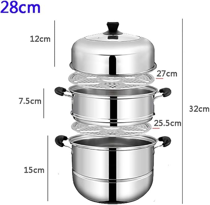 Blend ART 28cm Commercial 3-Tier Induction Compatible Momo Steamer β Stainless Steel Cooking Steamer Pot for Vegetables, Dumplings, Momos | Easy to Clean, 13.5L Total Capacity 2