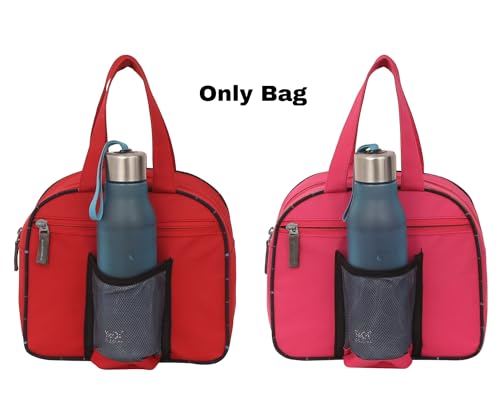 Image of STRONG LIFE Combo Polyester Tiffin School Office Picnic Work Lunch Bag for Kids with Bottle Holder Pack of 2 (Red+Pink)