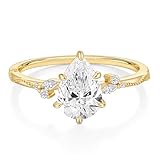 EAMTI 2CT Engagement Rings Pear Cut Wedding Teardrop Bridal Halo Cubic Zirconia Promise Rings for Women Travel Ring 14K Gold Plated Size 5