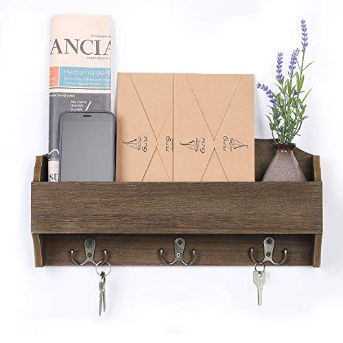 image for SEHERTIWY Mail Holder for Wall with Key Hooks Wooden Mail Sorter Lette