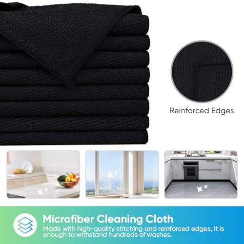 Image of HOMEXCEL Black Microfiber Cleaning Cloth, 24 Pack Cleaning Towels for Kitchen, Lint Free, Scratch-Free, Highly Absorbent, and Reusable Cleaning Rags for House, Window and Glass, Cars, 11.5 X11.5 inch