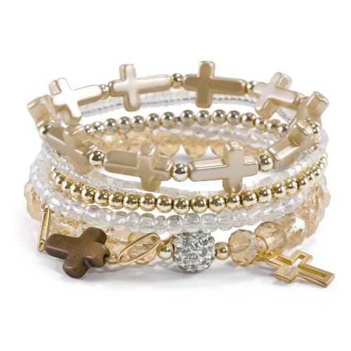 Bracelets de perles VIBILIA : lot de 7 bijoux bohème croix pour femme