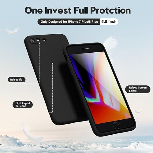 oakxco for iPhone 7 Plus Case iPhone 8 Plus Case Liquid Silicone, Cute Thin Slim Soft Rubber Gel Smooth Cover for Women Girl, Matte TPU Solid Aesthetic Design Protective & Shockproof, Black by oakxco - Image 3