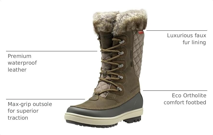Image of Helly Hansen Womens Garibaldi VL Insulated Winter Boots | Insulated Waterproof Nubuck Leather, Faux Fur Lined, Eco Ortholite Comfort Footbed, Max-Grip Outsole