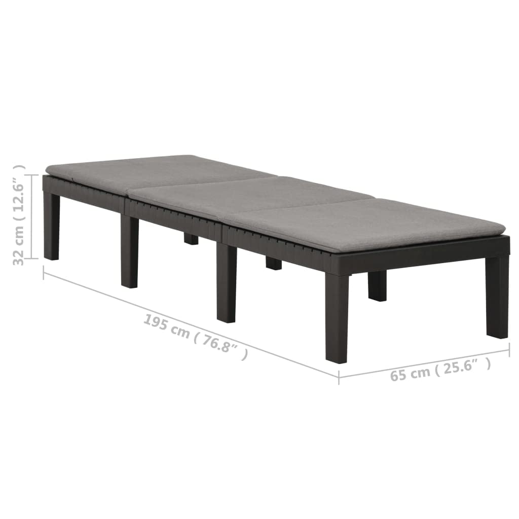 Tumbona con cojín de plástico antracita | Cómoda tumbona de jardín con respaldo ajustable en 5 posiciones y cojín suave para relajarse en el balcón o terraza.