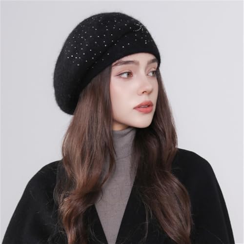 Béret noir en strass pour femme : chapeau rétro chic de style artiste parisien - 3