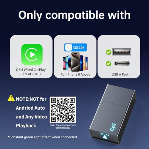 Image of Wireless Carplay Adapter for iPhone - Plug & Play Convert Wired to Wireless CarPlay for Cars from 2016 and iOS 10+, Auto Reconnect Mini USB Type A Black