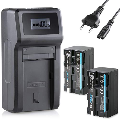 2X Akku NP-F750 / NP-F550-4000mAh + Turbo-Ladegerät | kompatibel mit Sony NP-F970 NP-F960 NP-F990 für Blitzgeräte Videoleuchten Fieldmonitore