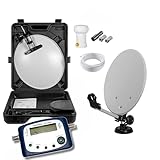 Max-X HD Mobile Camping Sat Anlage im Koffer 40cm Schüssel + Digital SATFINDER + LNB 0,1 10m Kabel für HDTV UHD 3D 4K geeignet (Sat-Finder mit analoger Anzeige, Set im Koffer)