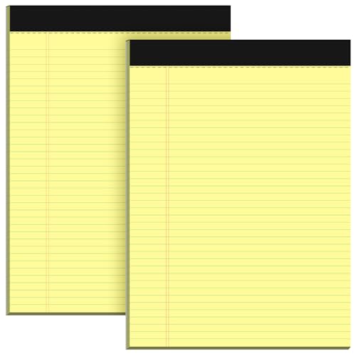 Bloc de notas A4 Legal Pad, paquete de 2 papel amarillo con rayas universitarias para trabajo, blocs de papel rayado impreso a doble cara A4 con rayas estrechas para escritura, 30 hojas por bloc de