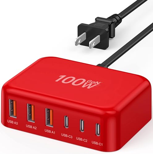 100W GaN 6-Port USB-C/USB-A Charging Station with 5ft Cord