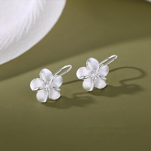 Dainty CZ Flower Dangle Hook Earrings for Women Silver Plated Crystal Flowers Charms Drop Fish Hook Stud Lightweight Elegant Christmas Wedding Holiday Jewelry Gifts3
