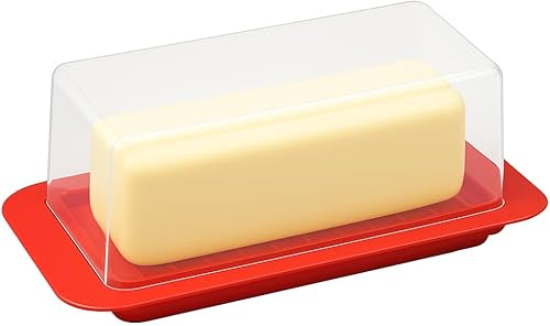 Mantequillera con tapa y asas se adapta tanto a barras de mantequilla Elgin East Coast como West Coast (rojo)