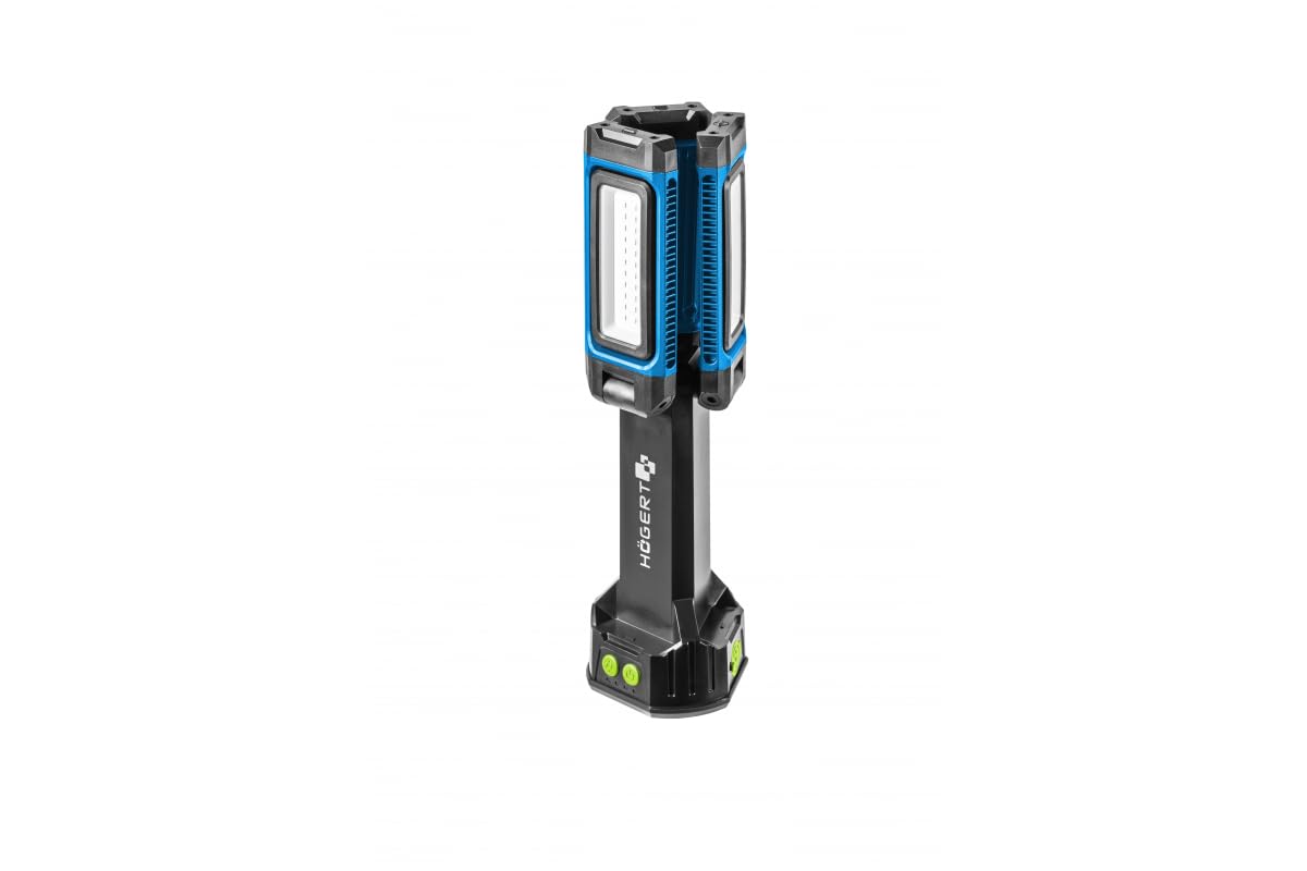 Högert Technik Aluminium Wiederaufladbare Led Baustrahler mit Stativ 7000 lm, 360° Beleuchtung, IP54 Staub- Spritzwasserschutz, IK09 Stoßfest, 7 Std. Laufzeit, Powerbank-Funktion für Bau, Werkstatt