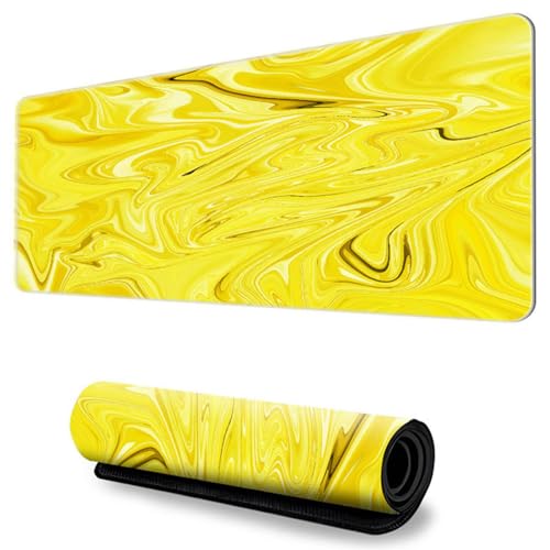 Hixingo Fluide Coloré Tapis de Souris XXL/XL/L, Tapis de Souris Gamer, Tapis Souris avec Bords Cousus, 3D Tapis de Souris en Base Antidérapante, Convient pour Gaming, Maison (800x300x3mm,Jaune)
