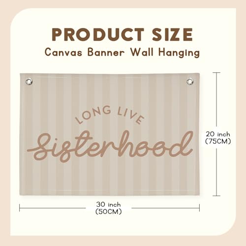 Image of Girls Room Decor Long Live Sisterhood Linen Hanging Banner Flag Pink Stripes Banner for Toddler Playroom Wall Decor for Kids Bedroom Dorm Toddler Decorations Trendy Room 30x20,girlroom