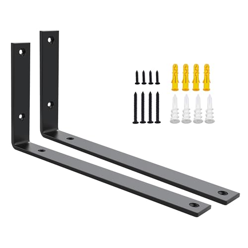 SAYAYO Escuadras para Estanterias de Alta Resistencia 300mm Escuadras Metalicas Soporte de Estantería de Pared Negro 2 Piezas Soportes para Estanterías Flotantes Invisibles Capacidad de Carga 50 KG
