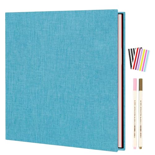 AIOR Album Fotografico Pagine Bianche, Lino Album Foto Autoadesivo Scrapbook Guestbook 40 Pagine, Degli Ospiti Matrimonio Regalo di Compleanno per Donna Mamma Ragazza, Cielo blu (28x27cm)