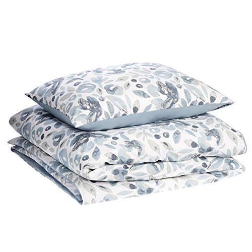 AmazonBasics - Juego de fundas de edredón y almohada de microfibra premium (135 x 200 cm / 50 x 80 cm), azul niebla acuarela
