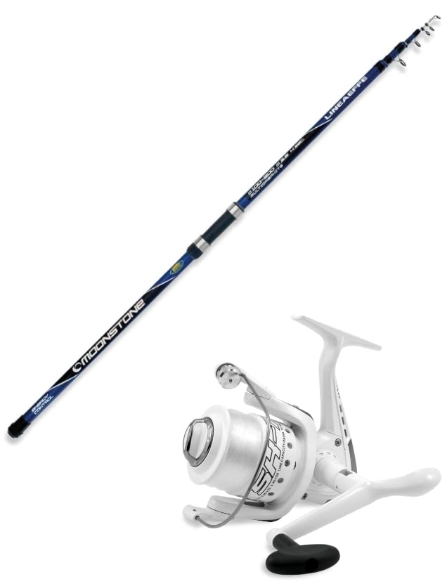 Kit Surfcasting Canne Moonstone 4,20 m 200 g + Moulinet Shizuka 5000 déjà embobbiné