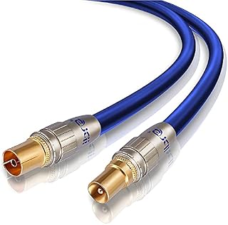 1m HDTV Antenna CableTV Aerial CablePremium Coaxial CableConnectors: Coax Male to Coax FemaleFor UHF/RF/DVB-T/DVB-T2 TVs, VCRs, DVD players, DVRs, cable boxes and satellite IBRA Blue Gold