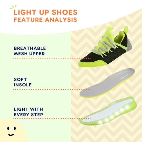 Toddler Boy Shoes Size 8 Light Up Sneakers for Boys LED Flashing Slip-On Breathable Lightweight Non-Slip Soft Outsole Walking Running School Black Green Athletic Sports Tennis Shoes for Toddlers
