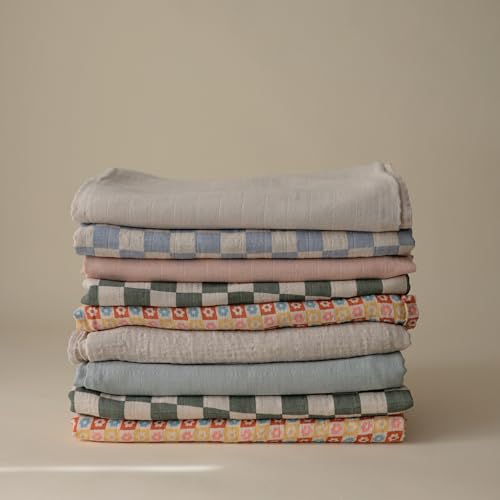 Image of mushie Muslin Baby Swaddle Blanket | 100% Organic Cotton (Happy Flowers Check)