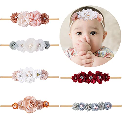 Image of NUWAJP Baby Girls Headbands Flower Headband 6 Pcs Nylon Elastic Headbands Newborn Hair Bows Christmas Hair Accessories Gifts for Infant Toddlers Kids