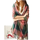 Chalier Fashion Sciarpa da Donna Confezione Regalo Invernale Quadrata Oversize Motivo Scozzese Poncho Oversize con Nappe Sciarpa alla moda per Donna Caldo Scialle in Cashmere Regalo di Natale Segreto