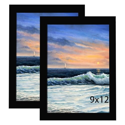 Image of LUCKYLIFE 9x12 Picture Frame Black for Wall Mounting Horizontally or Vertically, 9 x 12 Wall Gallery Poster Photo Frame, 2 Pack