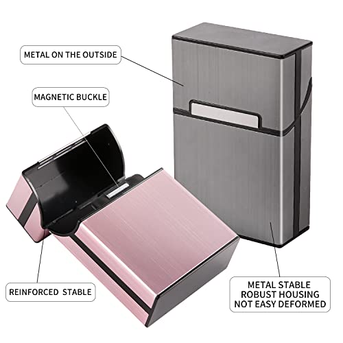 3 Stück Zigarettenetui,Zigarettenbox Metall mit Magnetverschluss,Zigarettenetui aus Aluminium,Verstärktem Kunststoffgehäuse & Einrast Funktion Für 20er Standard Schachteln,Zigaretten Kasten roségold 5